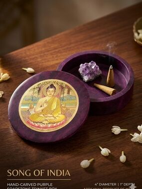 Purple Round Trinket Box with Buddha Motif